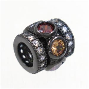 European style copper tube beads paved zircon, black plated, approx 9x9mm, 5mm hole [FDZN5099]