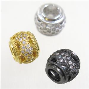 European style copper rondelle beads paved zircon, mix color, approx 9x10mm, 5mm hole [FDZN5104]