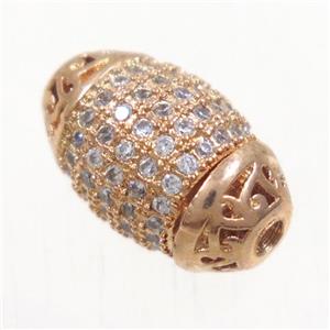 copper rice beads paved zircon, rose gold, approx 8x12.5mm [FDZN5105]