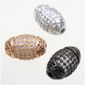 copper rice beads paved zircon, mix color, approx 8x12.5mm [FDZN5108]
