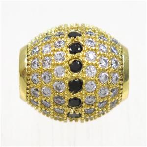 European style copper beads paved zircon, barrel, gold plated, approx 12x13mm, 5mm hole [FDZN5110]