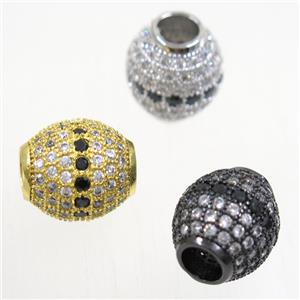 European style copper beads paved zircon, barrel, mix color, approx 12x13mm, 5mm hole [FDZN5112]