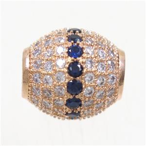European style copper beads paved zircon, barrel, rose gold, approx 12x13mm, 5mm hole [FDZN5113]