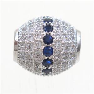 European style copper beads paved zircon, barrel, platinum plated, approx 12x13mm, 5mm hole [FDZN5114]