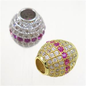 European style copper beads paved zircon, barrel, mix color, approx 12x13mm, 5mm hole [FDZN5118]