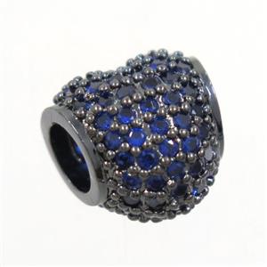 European style heart beads paved blue zircon, copper, black plated, approx 10mm, 4mm hole [FDZN5121]