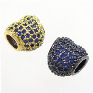 European style heart beads paved blue zircon, copper, mix color, approx 10mm, 4mm hole [FDZN5122]