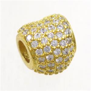 European style copper heart beads paved zircon, gold plated, approx 10mm, 4mm hole [FDZN5128]