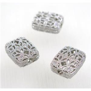 copper spacer bead paved zircon, rectangle, approx 12.5x15.5mm [FDZN513]