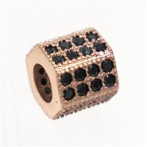 European style copper tube beads paved zircon, rose gold, approx 7.5-8mm [FDZN5130]