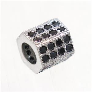 European style copper tube beads paved zircon, platinum plated, approx 7.5-8mm [FDZN5131]