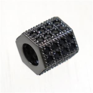 European style copper tube beads paved zircon, black plated, approx 7.5-8mm [FDZN5133]