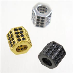 European style copper tube beads paved zircon, mix color, approx 7.5-8mm [FDZN5134]
