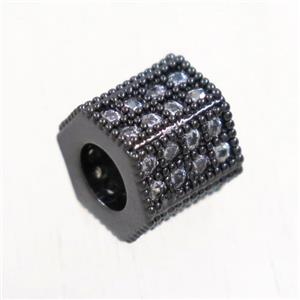 European style copper tube beads paved zircon, black plated, approx 7.5-8mm [FDZN5138]