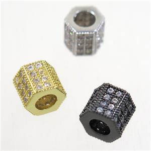 European style copper tube beads paved zircon, mix color, approx 7.5-8mm [FDZN5139]