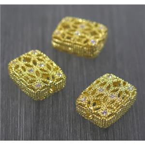 copper spacer bead paved zircon, rectangle, 12.5x15.5mm [FDZN514]