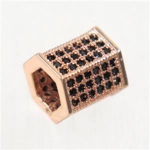 European style copper tube beads paved zircon, rose gold, approx 7.5-8.5mm [FDZN5140]