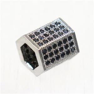 European style copper tube beads paved zircon, platinum plated, approx 7.5-8.5mm [FDZN5141]