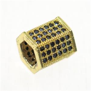 European style copper tube beads paved zircon, gold plated, approx 7.5-8.5mm [FDZN5142]