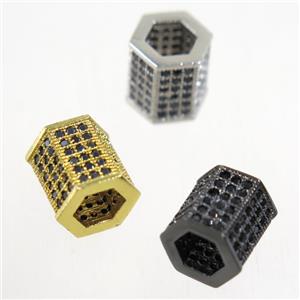 European style copper tube beads paved zircon, mix color, approx 7.5-8.5mm [FDZN5144]