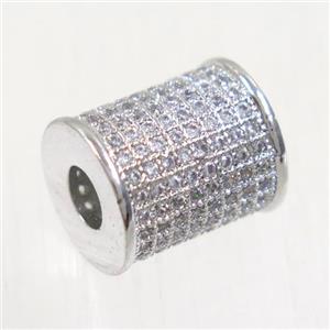 copper tube beads paved zircon, platinum plated, approx 9.5-11.5mm [FDZN5145]