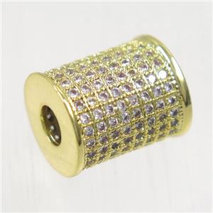 copper tube beads paved zircon, gold plated, approx 9.5-11.5mm [FDZN5146]