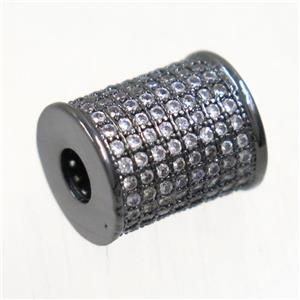 copper tube beads paved zircon, black plated, approx 9.5-11.5mm [FDZN5147]