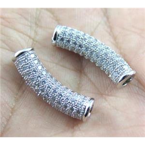 copper tube beads paved zircon, platinum plated, approx 6x25mm, 3mm hole [FDZN515]