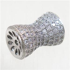 copper bamboo beads paved zircon, platinum plated, approx 11-17mm [FDZN5151]