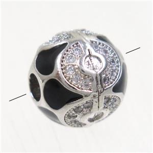 round copper beads paved zircon, platinum plated, approx 11mm dia [FDZN5155]