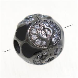 round copper beads paved zircon, black plated, approx 11mm dia [FDZN5157]