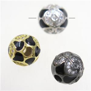 round copper beads paved zircon, mix color, approx 11mm dia [FDZN5158]