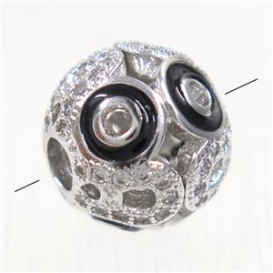 round copper beads paved zircon, platinum plated, approx 11mm dia [FDZN5159]