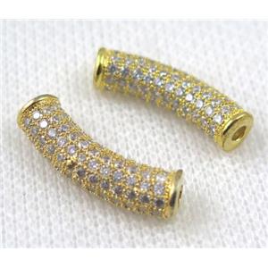 copper tube beads paved zircon, gold plated, approx 6x25mm, 3mm hole [FDZN516]