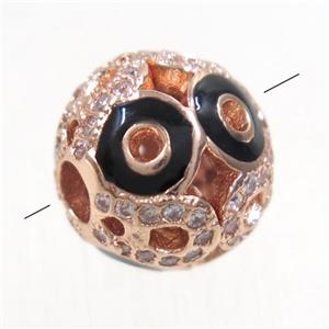round copper beads paved zircon, rose gold, approx 11mm dia [FDZN5160]
