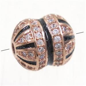 copper cucurbit beads paved zircon, rose gold, approx 9x10.5mm [FDZN5163]