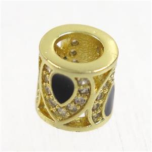 European style copper tube beads paved zircon, gold plated, approx 8x8.5mm, 5mm hole [FDZN5166]