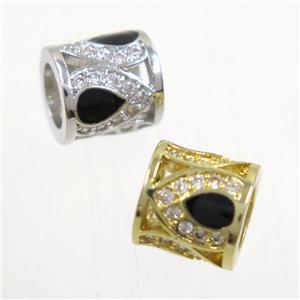 European style copper tube beads paved zircon, mix color, approx 8x8.5mm, 5mm hole [FDZN5167]