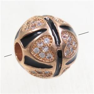 copper beads paved zircon, round, rose gold, approx 11mm dia [FDZN5168]