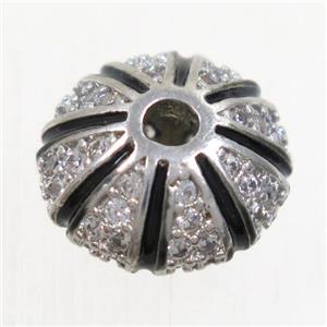 copper beads paved zircon, rondelle, platinum plated, approx 7x11.5mm [FDZN5171]