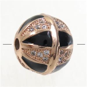 round copper beads paved zircon, rose gold, approx 11mm dia [FDZN5174]