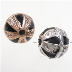 round copper beads paved zircon, mix color, approx 11mm dia [FDZN5176]