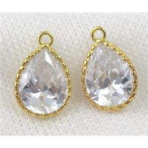 Cubic Zircon teardrop pendant, gold plated, approx 12-16mm [FDZN518-L]