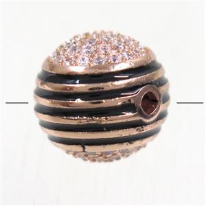 copper beads paved zircon, round, rose gold, approx 11.5mm dia [FDZN5181]