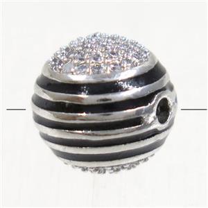 copper beads paved zircon, round, platinum plated, approx 11.5mm dia [FDZN5182]