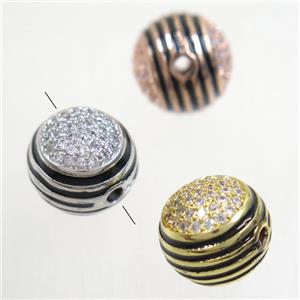 copper beads paved zircon, round, mix color, approx 11.5mm dia [FDZN5184]