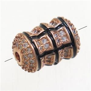 copper beads paved zircon, tube, rose gold, approx 8x12.5mm [FDZN5185]