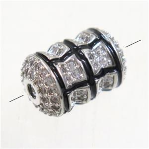 copper beads paved zircon, tube, platinum plated, approx 8x12.5mm [FDZN5186]