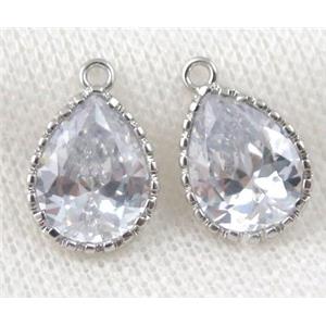 Cubic Zircon teardrop pendant, platinum plated, approx 12x16mm [FDZN519-L]