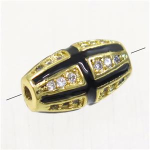 copper oval beads paved zircon, gold plated, approx 7x12mm [FDZN5191]